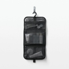 MUJI Nylon Mesh Hanging Toiletry Bag Black Travel Organizer 21×15cm from JAPAN