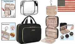 Travel Toiletry Bag & TSA Approved Hanging Makeup Organizer in Elegant Black
