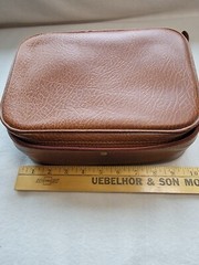 Vtg ROC Brown Vinyl Zip Toiletry Shaving Bag Travel Case Vinyl Polka Dot Lining