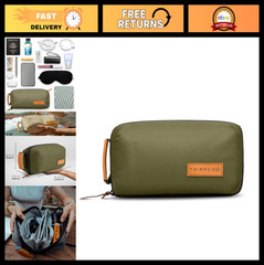 Compact Tech Bag Organizer – Travel Electronics Pouch with Leather Accents, Mesh