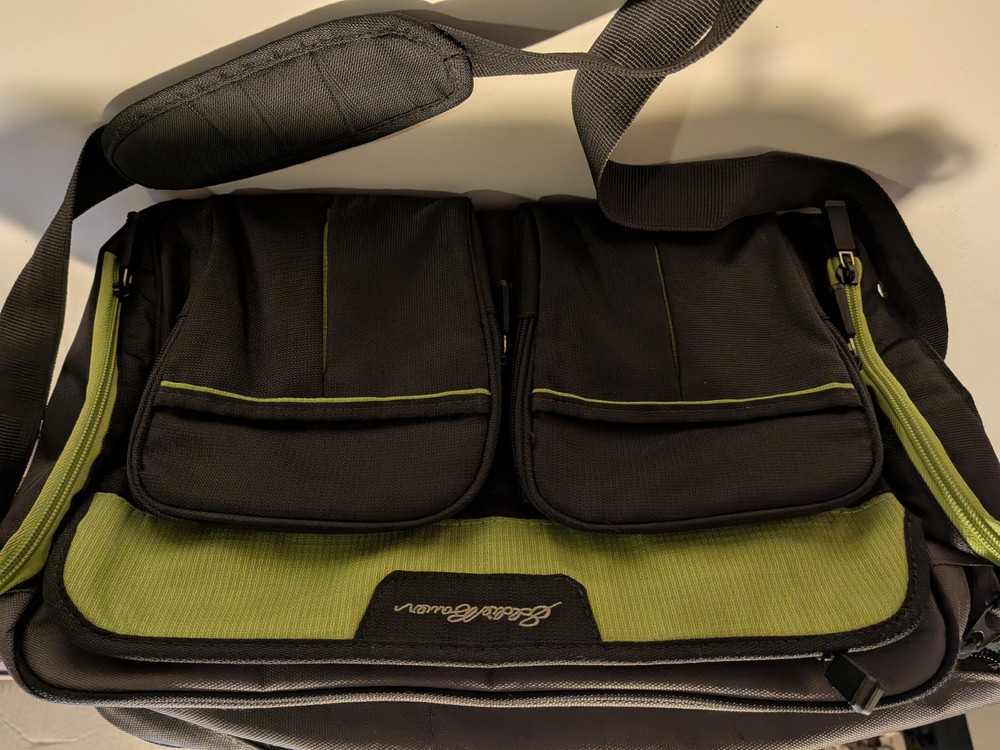 Eddie Bauer Black/Green Travel Bag Shoulder Strap, Multiple Zip Pockets