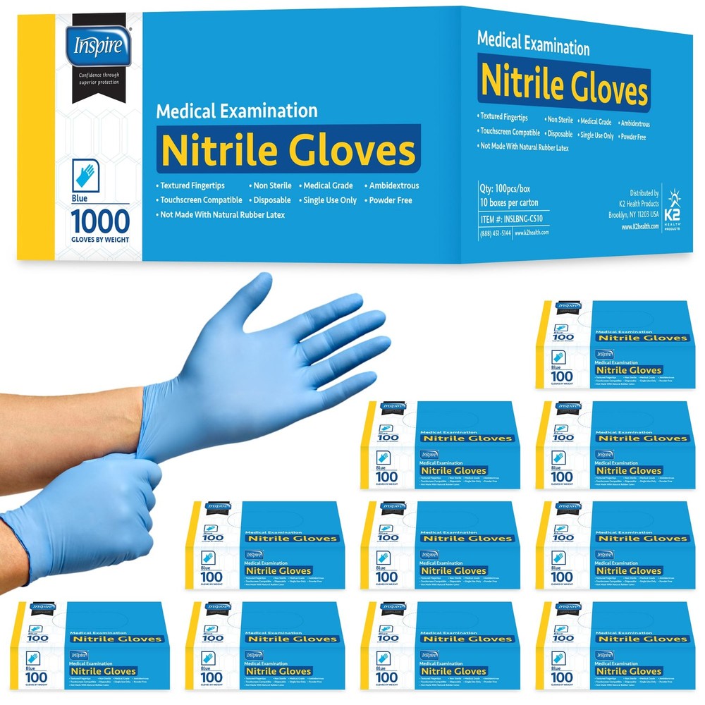 Inspire Nitrile Exam Gloves | The Original Quality Stretch Blue | Large,