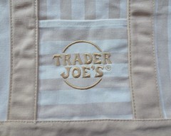 One (1) Trader Joe&rsquo;s Striped Mini Canvas Tote Bag – Light Brown