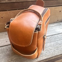 Vintage Brown Leather Toiletry Bag Travel Dopp Zip Pouch w/ Handle Ext pocket
