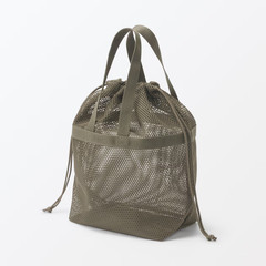 MUJI 3D Mesh Drawstring Bag with Handle Khaki Size M Approx. 33 x 13 x 31 cm