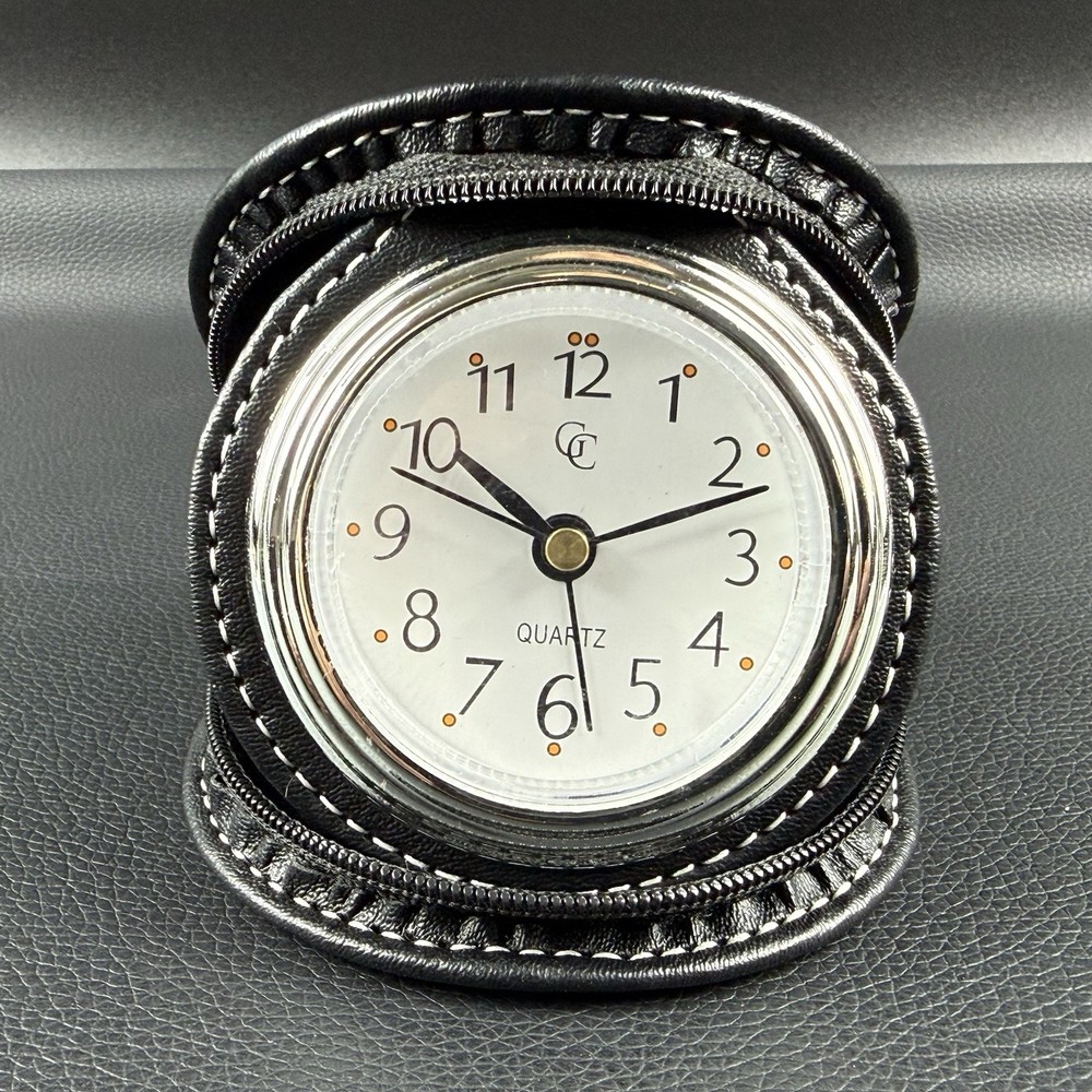 Guess Collection GC Compact Quartz Travel Clock in Zippered Leather Case New