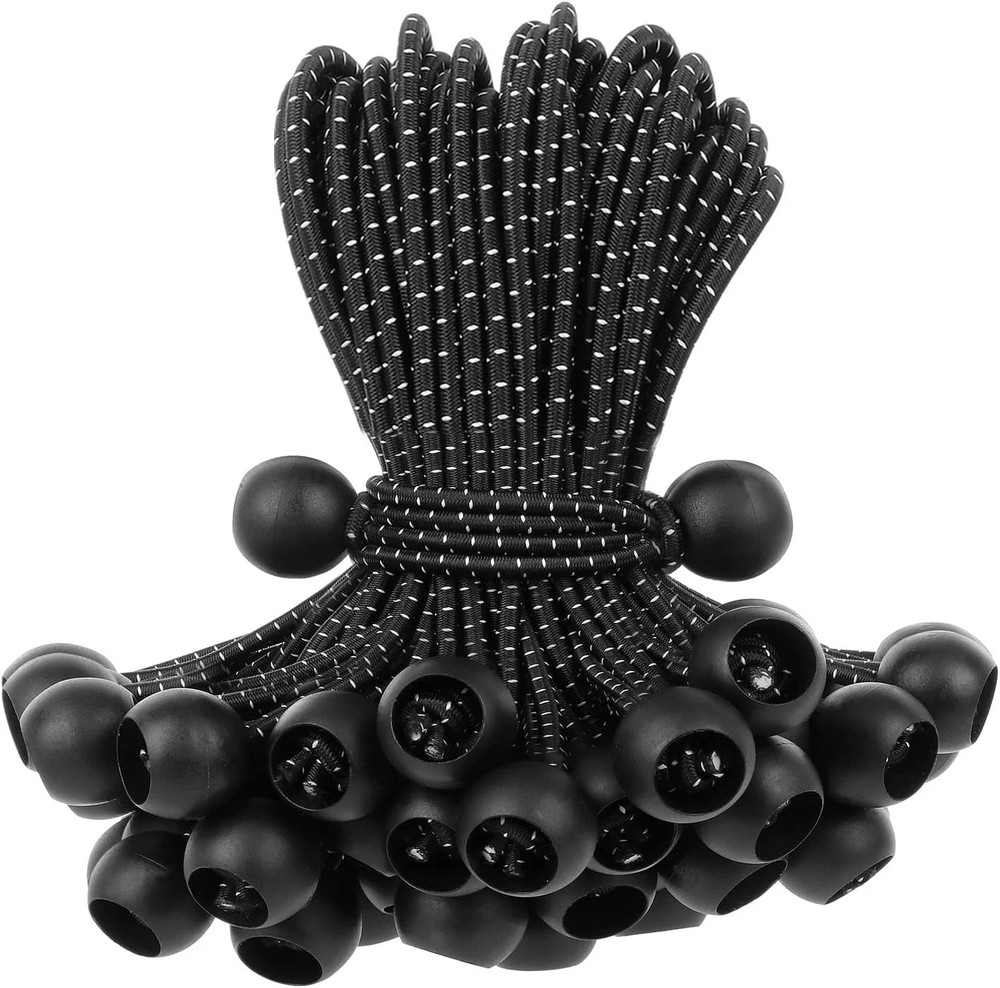 15 Inch Bungee Balls Ties,50 PCS Ball Cords Heavy 15 Inch, Black，white