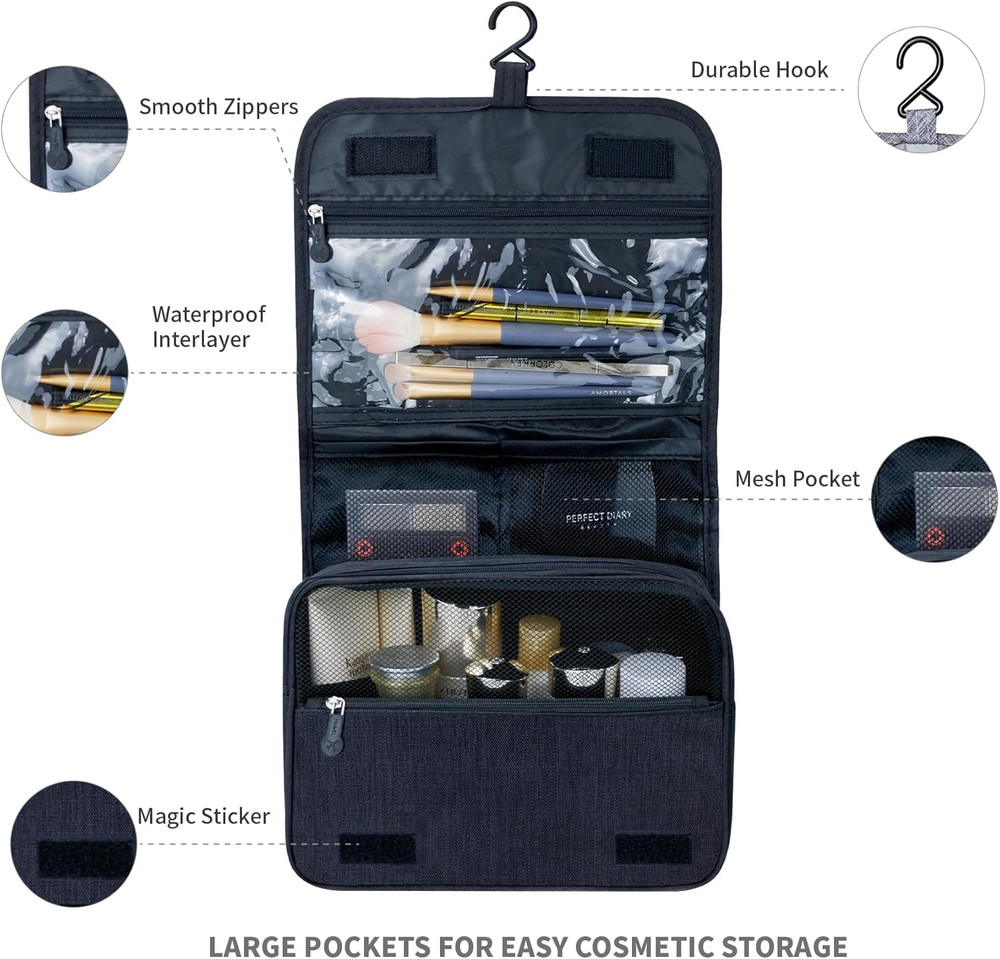 Large Capacity Toiletry Bag Travel Bag with Hanging Hook for Men and Women Wa…
