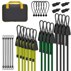 Bungee Cords with Hooks, 30-Pack Assortment – Black, Black&green&yellow