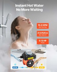Hot Water Recirculating Pump, with Bypass Valve, Instant Recirculation Pump Kit