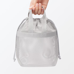 MUJI 3D Mesh Drawstring Bag with Handle Gray, Size S, Approx. 23 x 8 x 23 cm