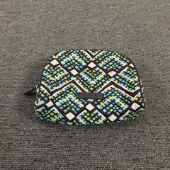 Vera Bradley Cosmetic Bag Blue Green Brown Quilted Makeup Pouch Travel Zip Case