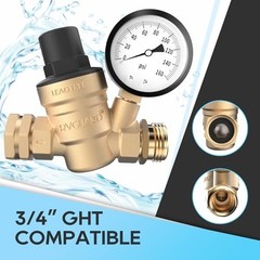 RV Water Pressure Regulator Valve, Brass Lead-Free Adjustable Water Pressure