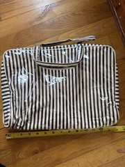 Henri Bendel Signature Brown White Striped Large Travel Toiletry Case Organizer