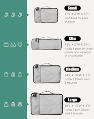4-Piece Packing Cubes Travel Accessories Set Slim, Small, Medium, Large Grey