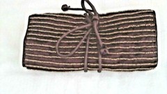 Travel Pouch Rolled Ties Gold Beaded Tri Folded Brown Satin 10.5&Prime;x7.5&Prime; LtWt