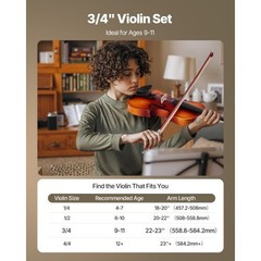 Violin 3/4 Size for Adults, Violin Fiddle Set for Beginners with Hard Case, Rosi
