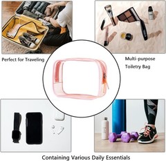 Pink Waterproof Cosmetic Travel Bag Small TSA Approved Transparent Durable Pouch