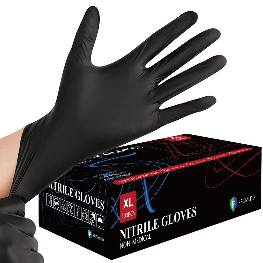 Nitrile Disposable Gloves,4mil-100 Count,Gloves Medium, Black(medium 100)