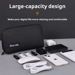 Electronics Travel Organizer Pouch Multi-Partition Zipper Case Black/Gray