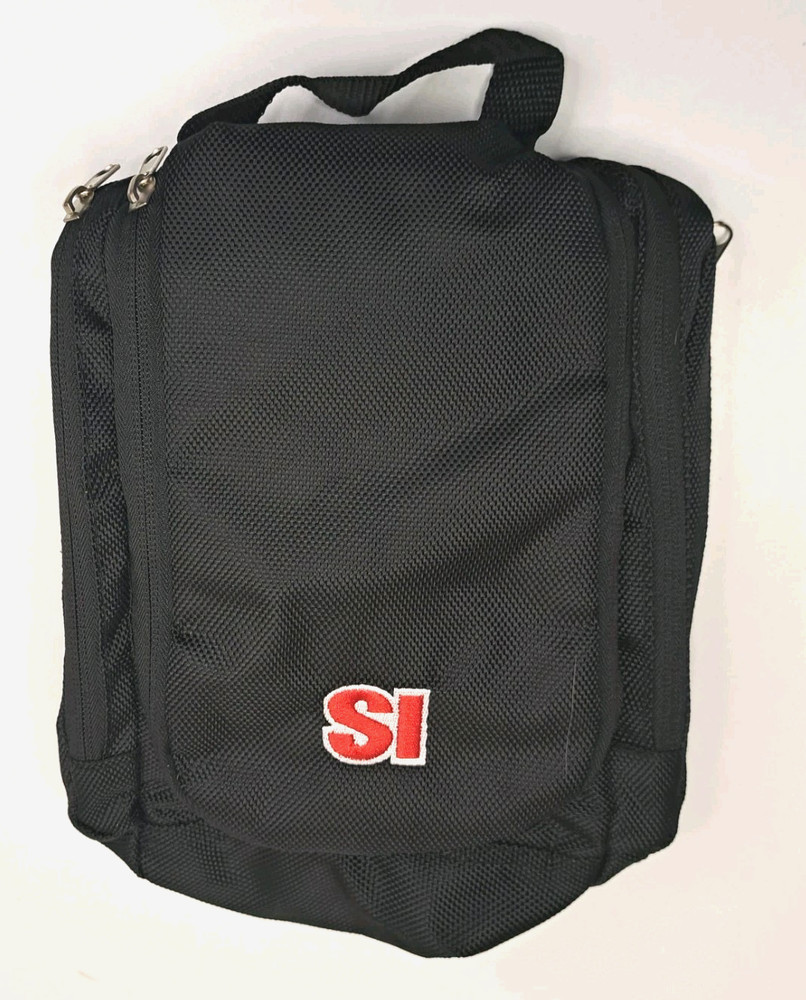 Vintage Sports Illustrated Travel Toiletry Bag Hanging Zipper Black Embroidered