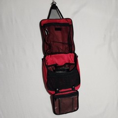 Vintage LL Bean Red Travel Toiletry MakeUp Hanging Organizer Expanding Bag Large