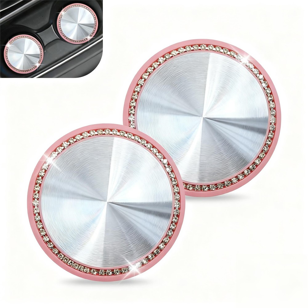 lekiliky 2PCS Bling Car Cup Coaster, PVC Anti-Slip Heat-Resistant 2 PCS, Pink