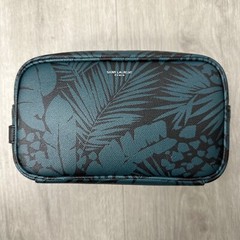 YSL SAINT LAURENT Blue Black Leaves Canvas Toiletry Bag