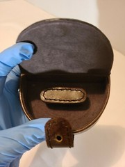Pottery Barn Brown Saddle Leather Earbud Case Monogram “W”