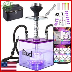 NBILIC Acrylic Cube Hookah Set with LED Light for Parties & Travel