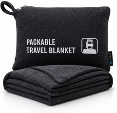 G-Force Jersey Knit Packable Travel Blanket Black Color with Carry Strap and Lug