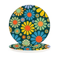2 Pack Hippie Daisy Flower Car Coasters,2.75 Inch Cup One Size,
