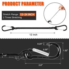Kinzomor 12 Inch Bungee Cord with Carabiner Hook, 1/3 Thick 12 IN, Black
