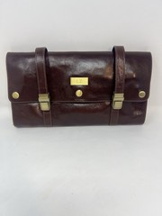 VTG Red Envelope Leather Excursion Travel Case Bag Trifold Brown Tan Gold NOS