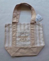 Four (4) Trader Joe&rsquo;s Striped Mini Canvas Tote Bag – Light Brown, Pink, Green