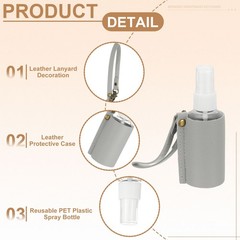 Travel Empty Spray Bottles with Leather Bag Holders Gray
