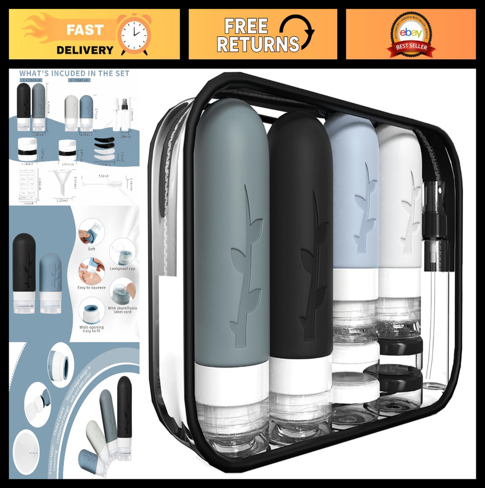 18-Pack TSA Approved Travel Bottles, Leak-Proof Silicone Toiletry Containers, Re