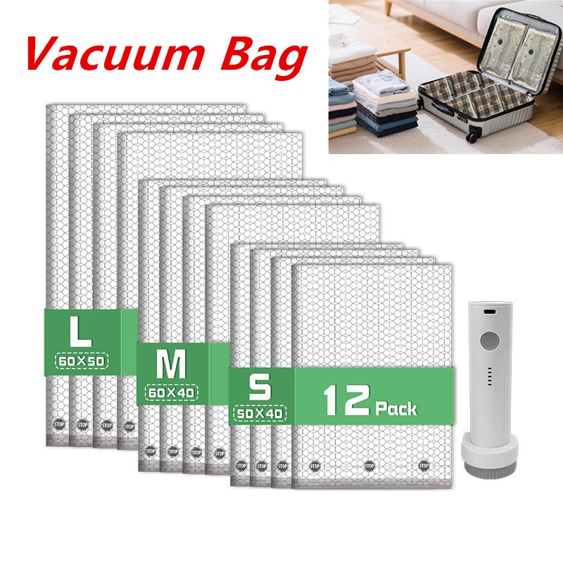 Travel Vacuum Compression Bags With Rechargeable Electric Pump 12 Combo 3 Sizes