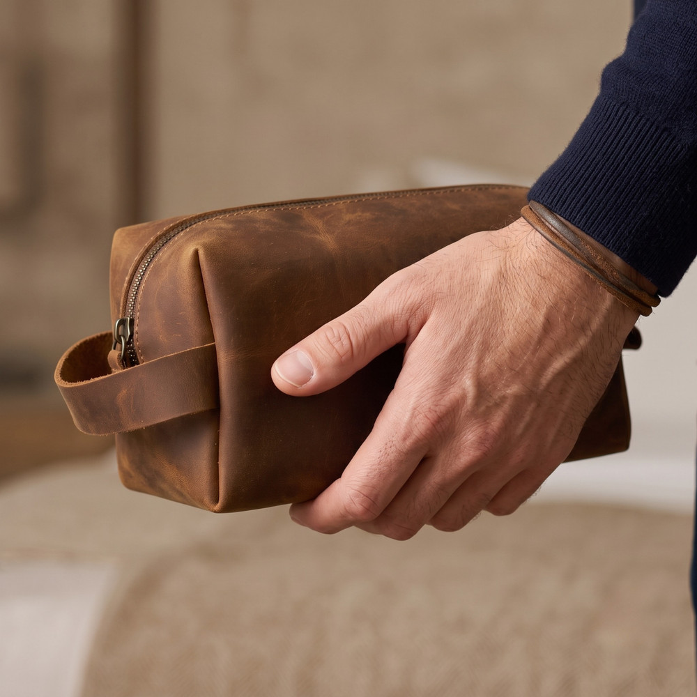 Personalized Leather Dopp Kit, Toiletry Bag, Travel Wash Bag, Groomsmen Gift