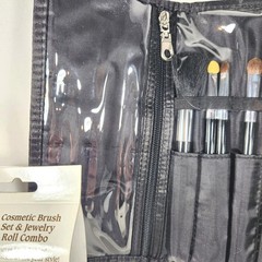 Travel Smart by Conair Jewelry Roll Bag w/ 5pc Cosmetic Brush Set NEW