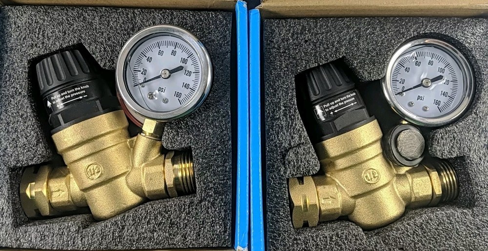 Set Of 2 Water Pressure Regulators For RV Brass Adjustable Reducer Gauge 3/4&Prime; V2