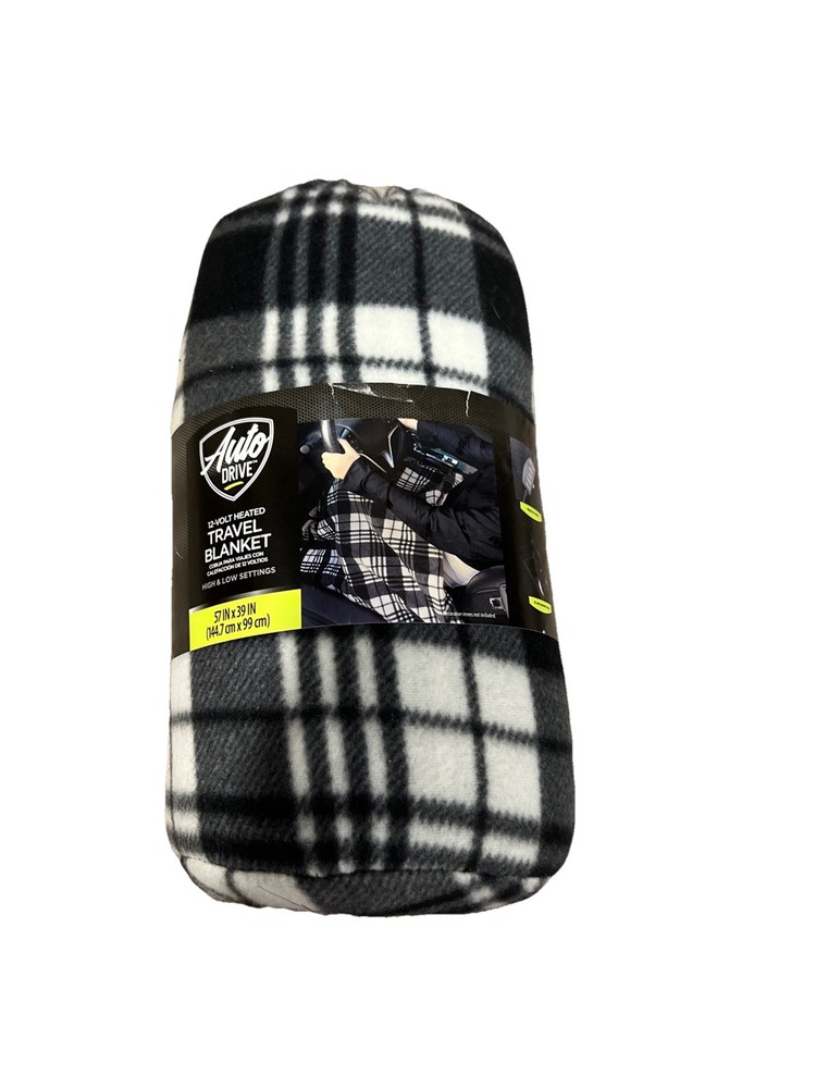 Auto Drive 12 Volt Heated High Low Settings Travel Blanket 57&Prime;x39&Prime; Plaid Fleece