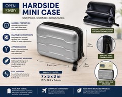 Open Story Hardside Mini Case Silver Travel Organizer 7x5x3 Zipper Storage