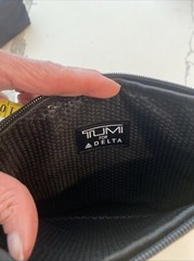 TUMI for Delta Gray Black Zip Toiletry Cosmetic Travel Makeup Bag Blue Dot 8×6