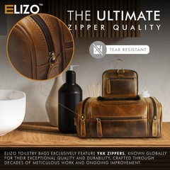Waterproof Genuine Leather Travel Toiletry Bag for Men – Extra Large Hanging Dop