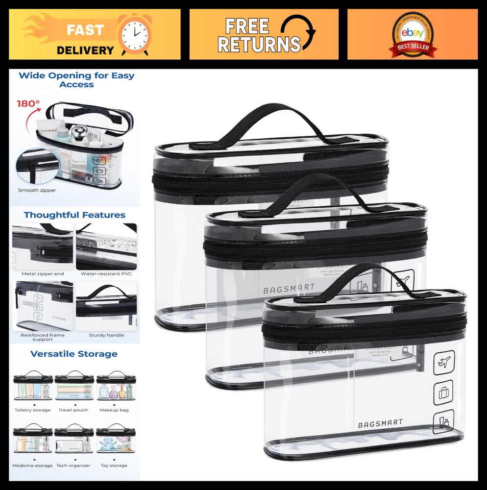 TSA Approved Clear Toiletry Bag Set – 3 Pack Makeup Organizer for Travel Essenti