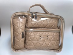 Joan & David Smooth Quilted 4 Piece Toiletry/Cosmetic Bag Set Tan