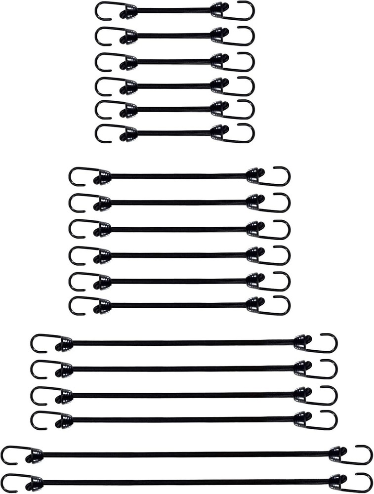Joneaz Mini Bungee Cords with Hooks 2 inch 4 mixed sizes (18-Piece), Black