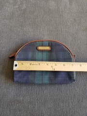 Vtg POLO RALPH LAUREN Green Plaid Canvas Lthr Cosmetic Make Up Bag Zip 6&Prime;x7.5&Prime;
