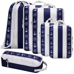 Compression Packing Cubes 6pc Set for Travel, Luggage Space Saver Drawstring Bag